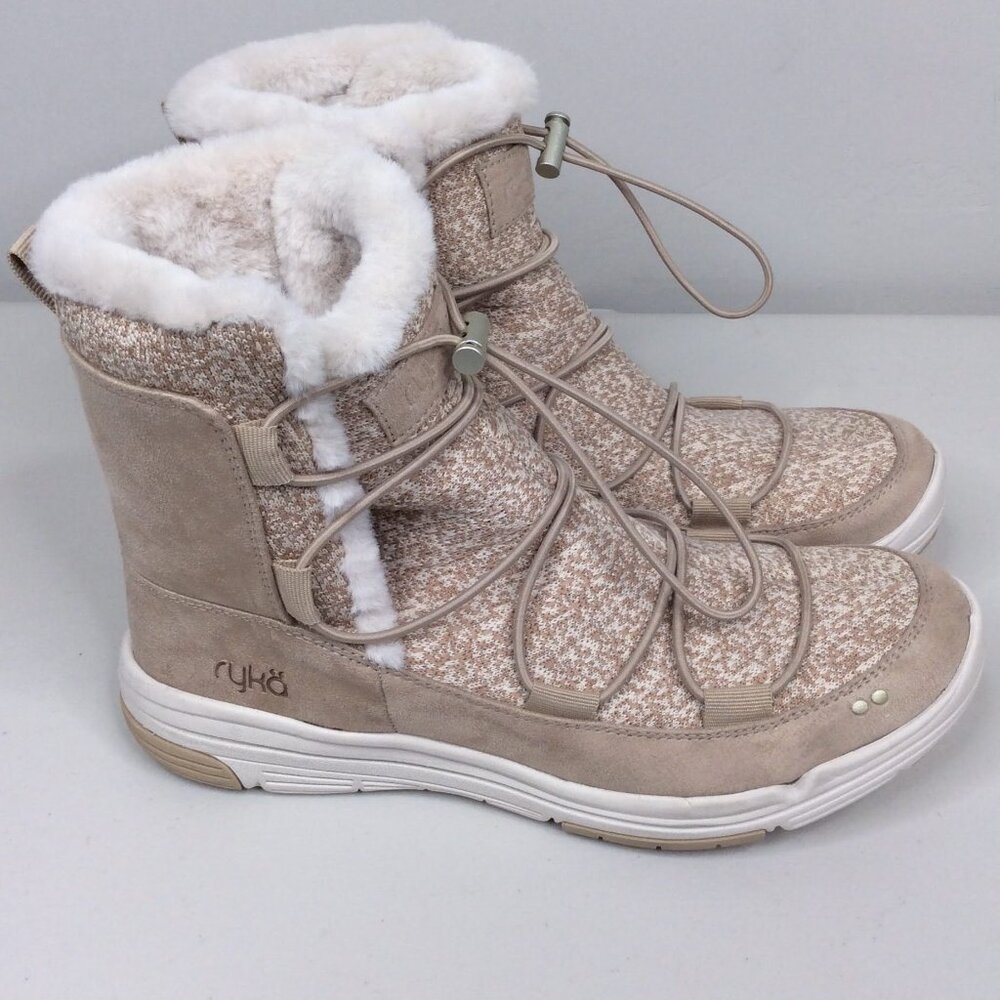 Ryka Aubonne Winter Boots Booties Size 9 Camel Beige Faux Fur Shearling‎ Slip On